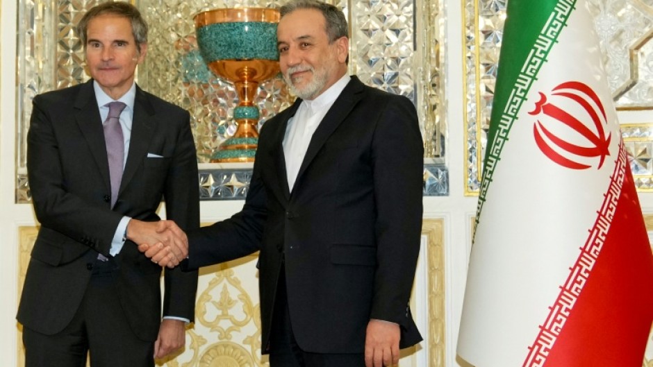 UN nuclear watchdog chief Rafael Grossi (L) meets Iranian Foreign Minister Abbas Araghchi ahead of fresh talks between Tehran and Washington.