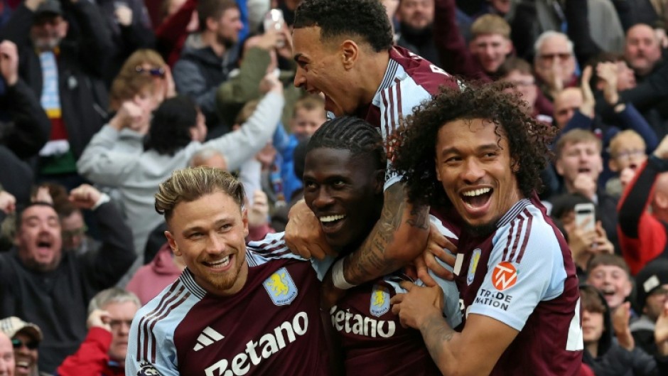 Amadou Onana (centre) scored the final goal in Aston Villa's 4-1 rout of Newcastle