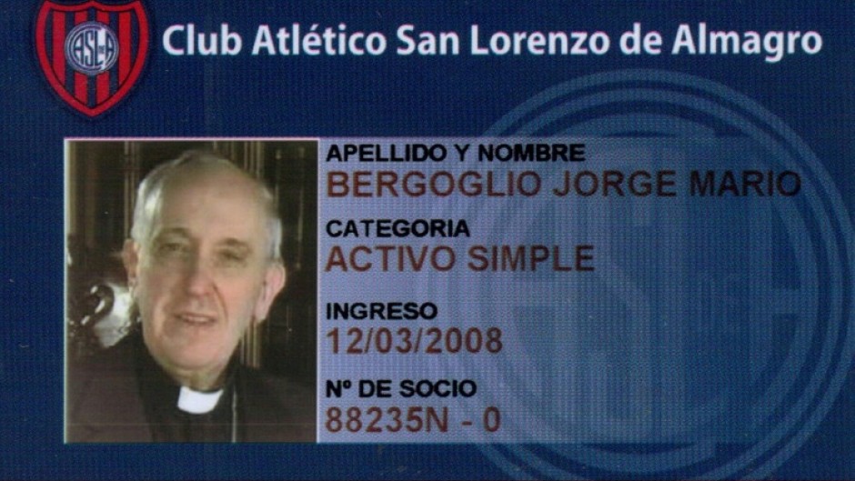 Pope Francis, formerly Argentine cardinal Jorge Mario Bergoglio held membership of the San Lorenzo football club