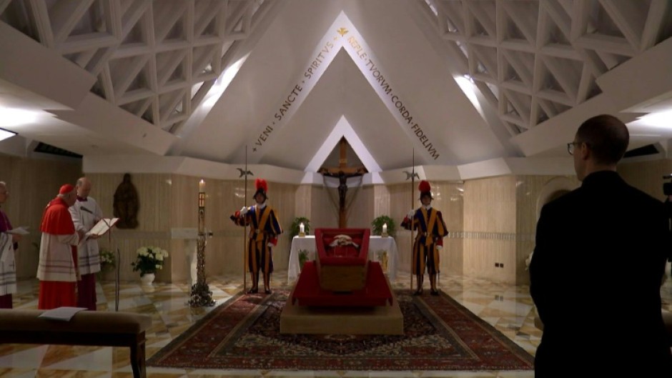 The Vatican released images of the pope in his open casket