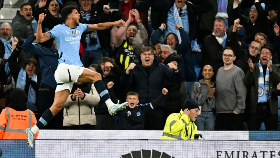 Manchester City's Matheus Nunes celebrates after scoring against Aston Villa