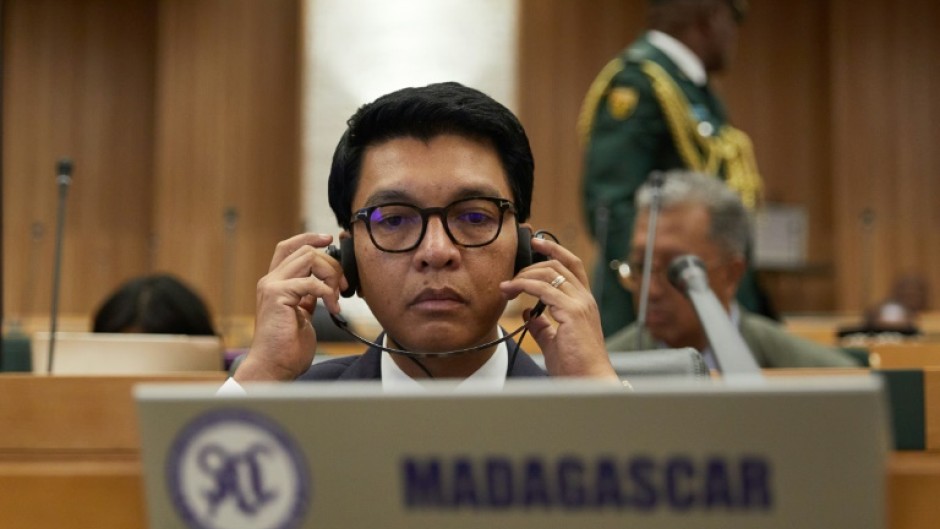 Madagascar President Andry Rajoelina (R) and French President Emmanuel Macron (L) held talks on the first day of a visit by the French leader to the Indian Ocean island