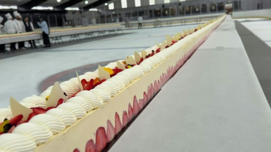 France breaks record for world's longest strawberry cake