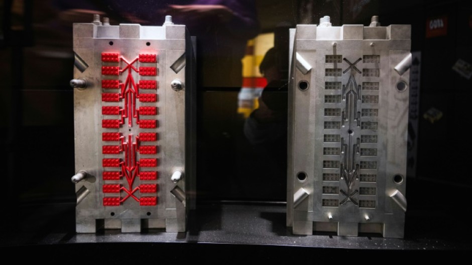 Moulded Lego bricks on display at the Lego Museum in Billund, Denmark