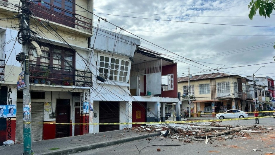 A damaged house is pictured after the earthquake that struck the city of Esmeraldas