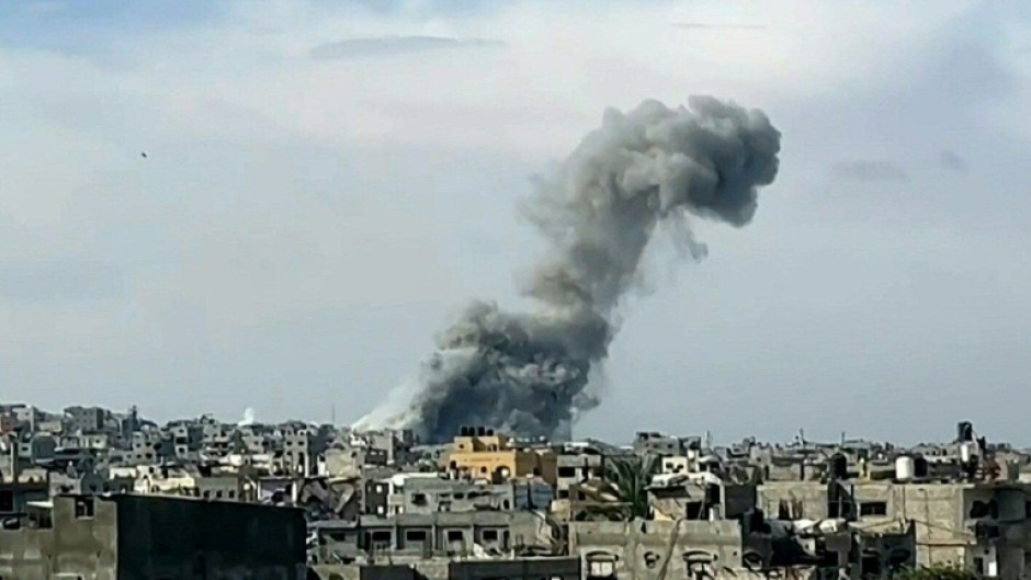 Smoke rises following an Israeli strike east of Gaza City