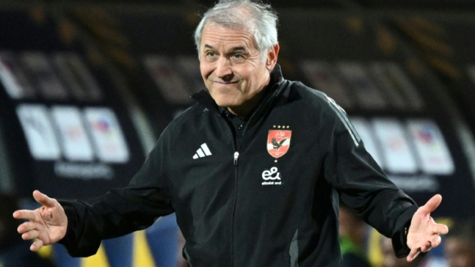 Al Ahly coach Marcel Koller reacts during a CAF Champions League semi-final against Mamelodi Sundowns in Cairo on April 25, 2025.