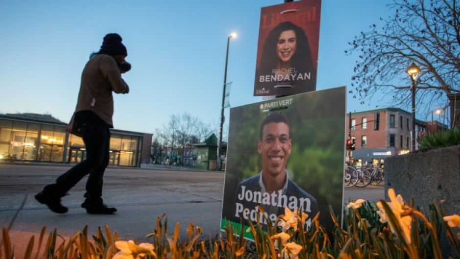 Candidate posters in Montreal on election day in Canada