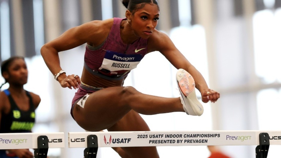 Masai Russell won the 100m hurdles at the Miami Grand Slam Track meeting with the second fastest time in history