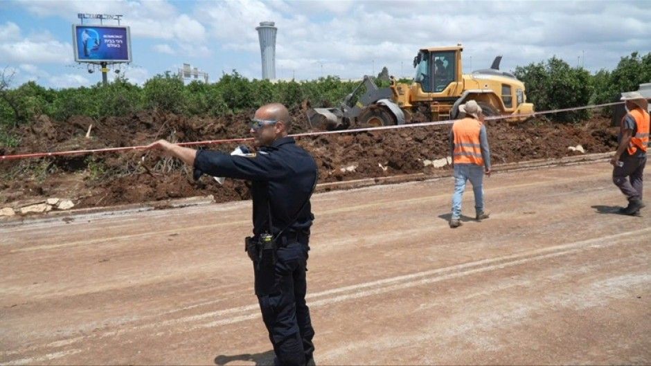 Scene outside Tel Aviv airport after Yemen missile impact