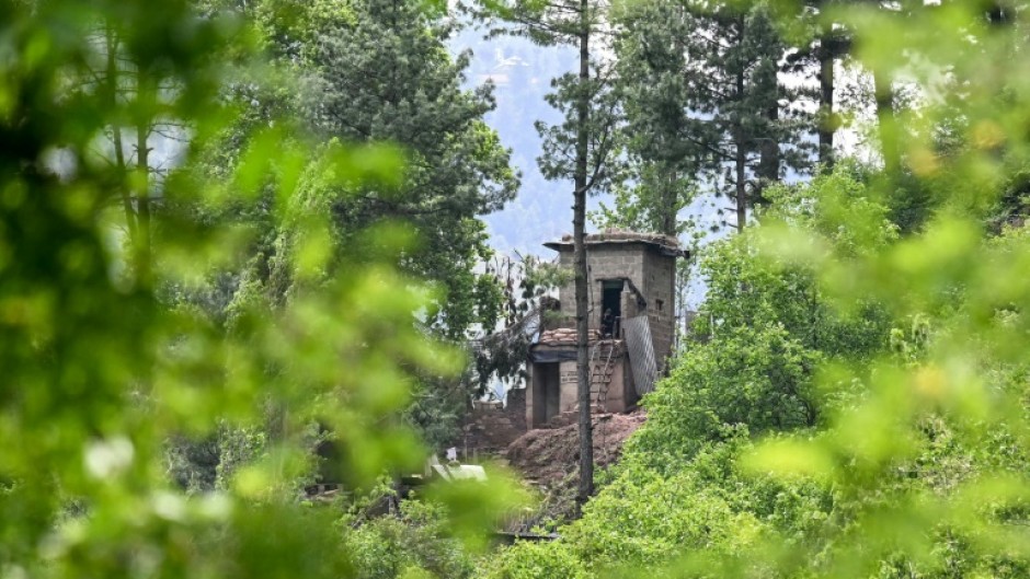 An Indian army observation post is seen along the Line of Control (LoC) across the de facto border with Pakistan