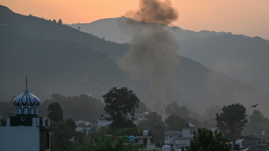 Smoke rises in the main town of Poonch, in India on May 7, 2025