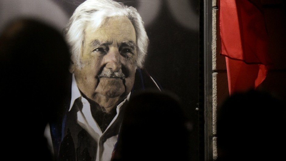 A portrait of late Uruguayan president Jose Mujica at the headquarters of the Broad Front left-wing coalition in Montevideo, after his death from cancer aged 89