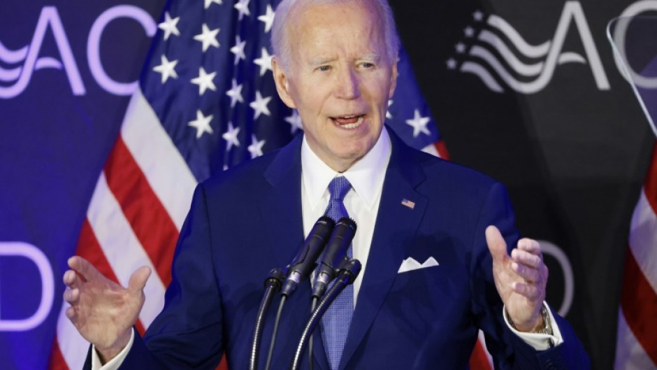 US President Joe Biden speaks during a conference in Chicago, Illinois on April 15, 2025