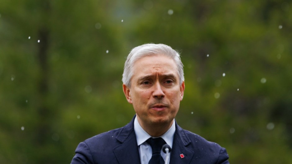 Canadian Finance Minister François-Philippe Champagne speaks at a press conference during the G7 Finance Ministers and Central Bank Governors' Meeting in Banff, Alberta, Canada