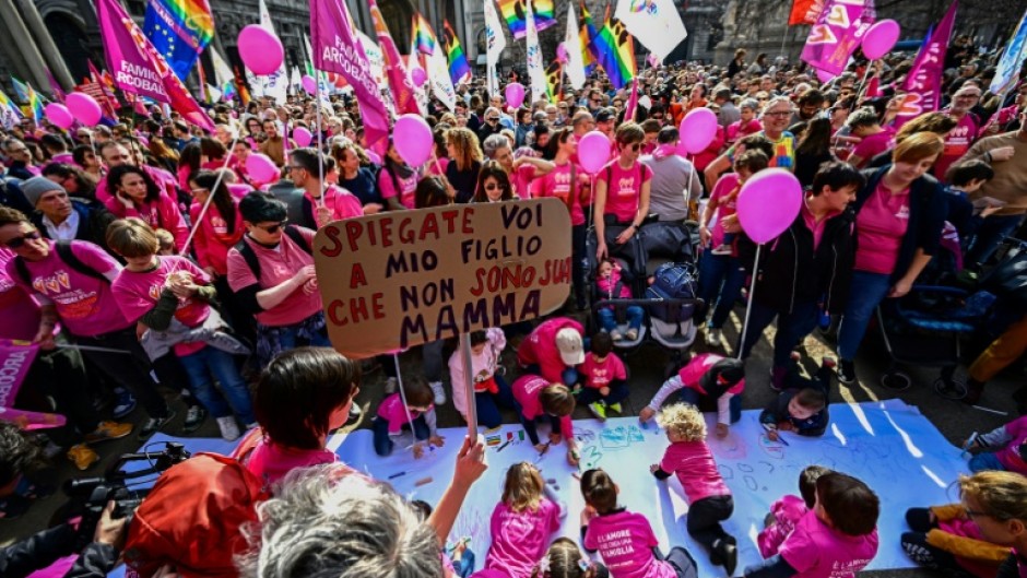 Demonstrators protested for mothers' rights in Milan in March 2023