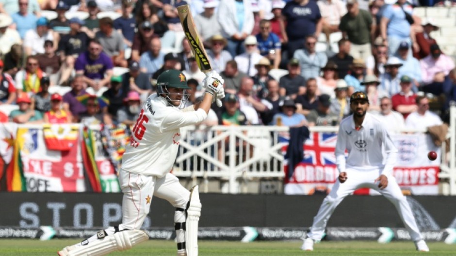 Zimbabwe's Brian Bennett drives on his way to 139 against England at Trent Bridge