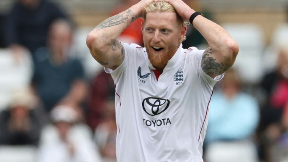 England captain Ben Stokes reacts after seeing Harry Brook take a superb slip-catch off his bowling to dismiss Zimbabwe's Wessly Madhevere