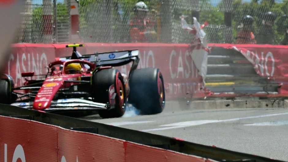Lewis Hamilton crashed his Ferrari into the barriers during third practice in Monaco