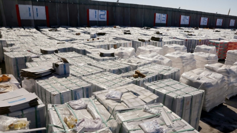 Aid destined for Gaza awaits Israeli authorisation for transportation to Gaza.