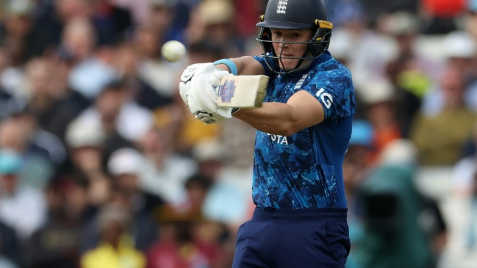 England's Jacob Bethell hits a six during his 82 in the 1st ODI against the West Indies at Edgbaston