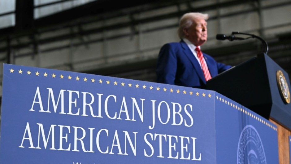 US President Donald Trump speaks during a visit to US Steel - Irvin Works in West Mifflin, Pennsylvania, May 30, 2025, to mark the deal between Nippon Steel and US Steel