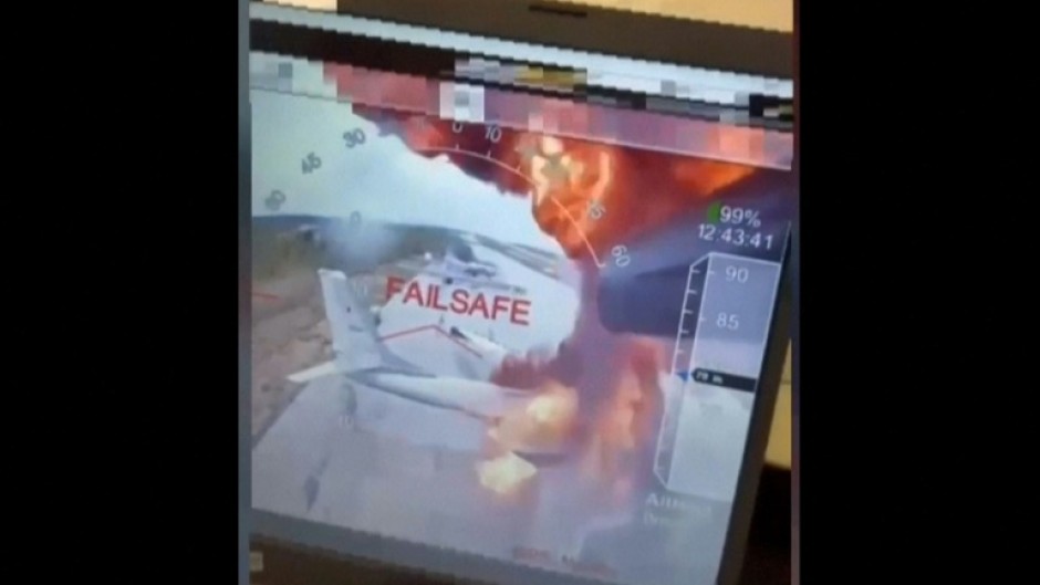 The Ukrainian secret services said the video in this grab showed aircraft on fire on Belaya air base in eastern Siberia