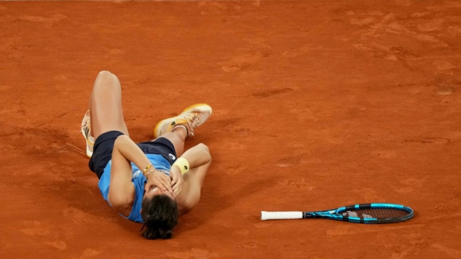 France's Lois Boisson celebrates a remarkable victory on Court Philippe Chatrier