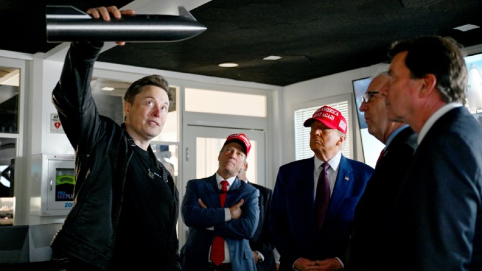 Elon Musk gives a tour to then President-elect Donald Trump and lawmakers of the control room before the launch of the sixth test flight of the SpaceX Starship rocket on November 19, 2024
