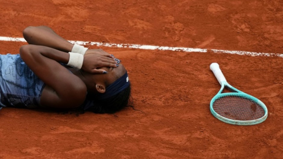 Coco Gauff celebrates winning her second Grand Slam title at the French Open