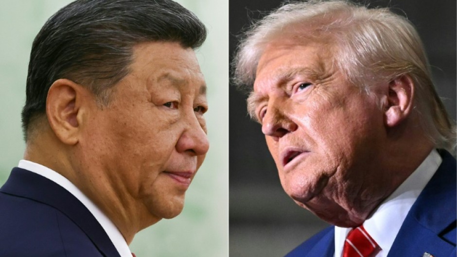 The London talks come after a call between Chinese President Xi Jinping (L) and US President Donald Trump (R) aimed at calming tensions over tariffs