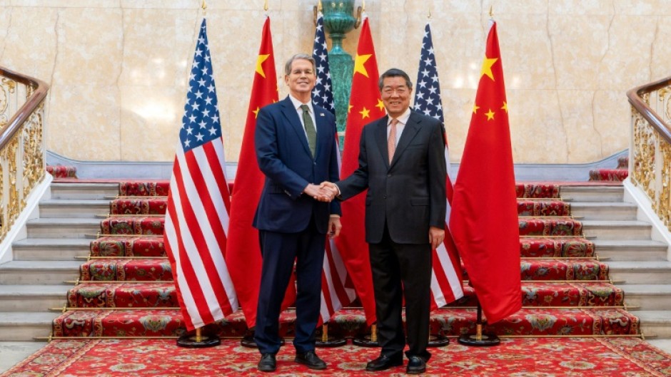 US Secretary of Treasury Scott Bessent (L) and Chinese Vice Premier He Lifeng led their respective delegations in trade talks in London