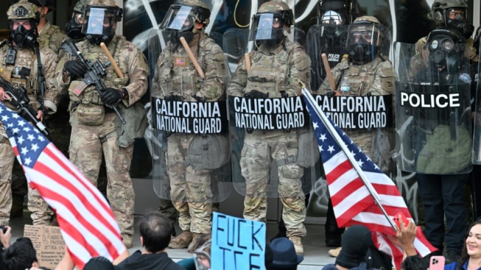 California National Guard stand alongside law enforcement during protests in Los Angeles on June 10, 2025