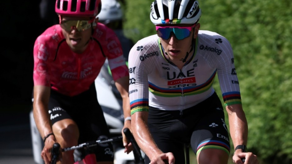 Tadej Pogacar (R) showed his class on Friday's 126.7 km run between Valserhone and Combloux