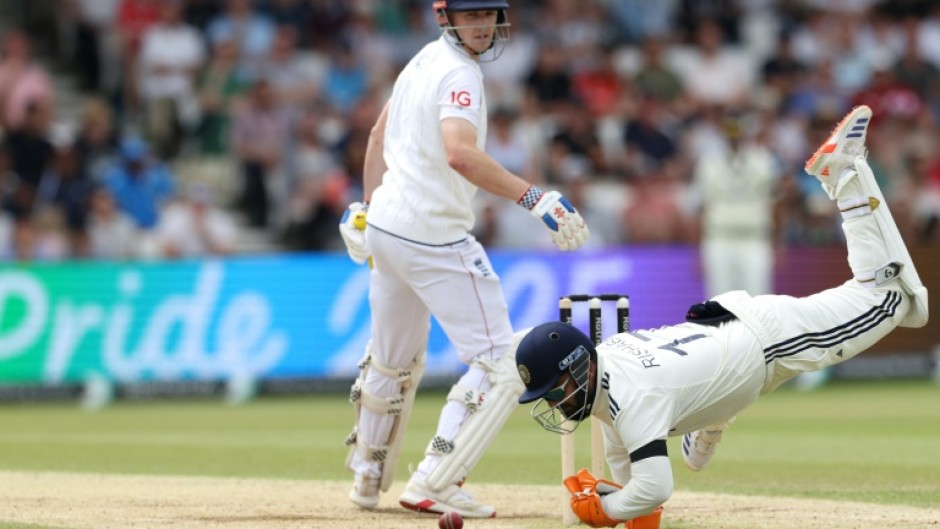 India wicketkeeper Rishabh Pant drops Harry Brook in the first Test against England at Headingley
