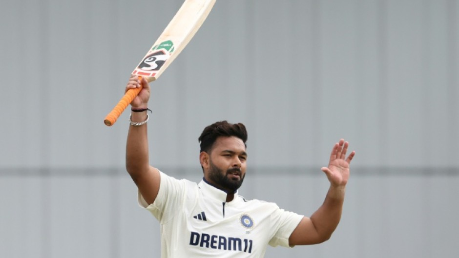 India's Rishabh Pant celebrates reaching his second century of the match in the first Test against England