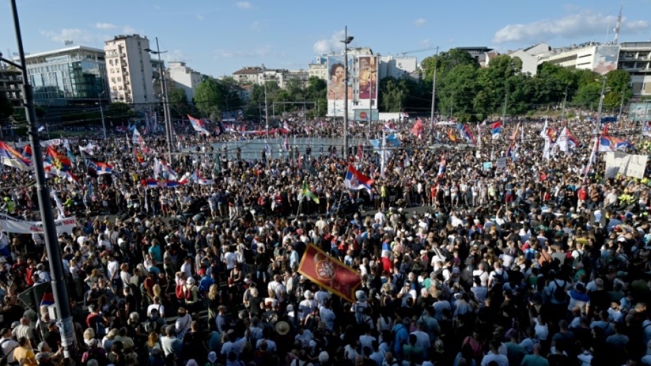 Thousands gathered in Belgrade ahead of an 'ultimatum' for President Aleksandar Vucic to call early elections