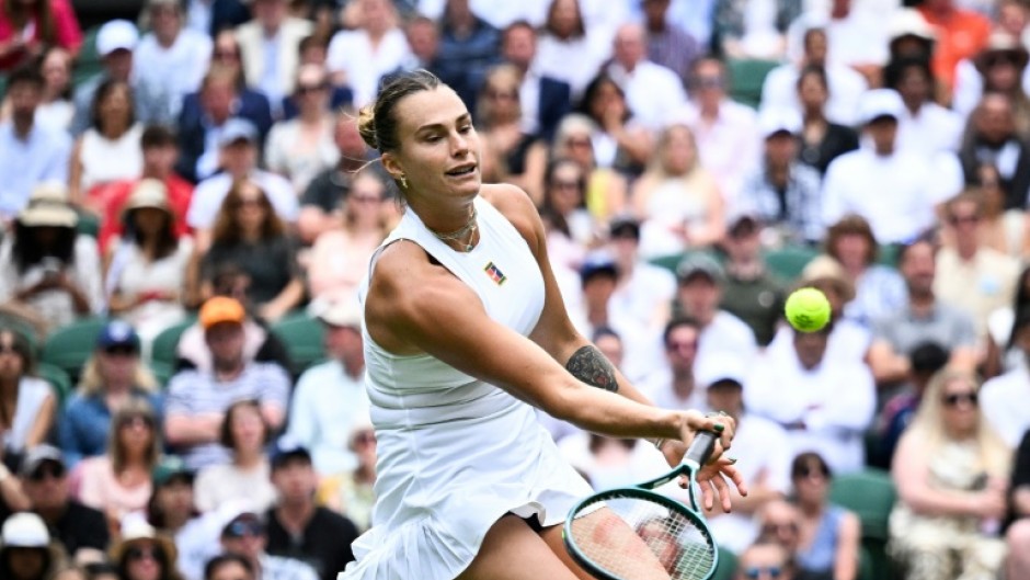 Aryna Sabalenka in action at Wimbledon on Wednesday