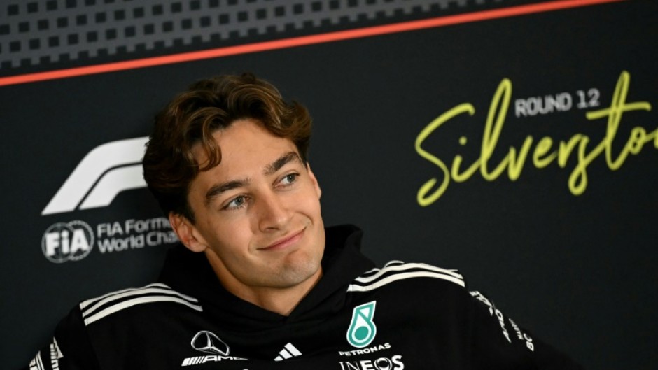 Mercedes' British driver George Russell talks to the media ahead of the Formula One British Grand Prix at Silverstone