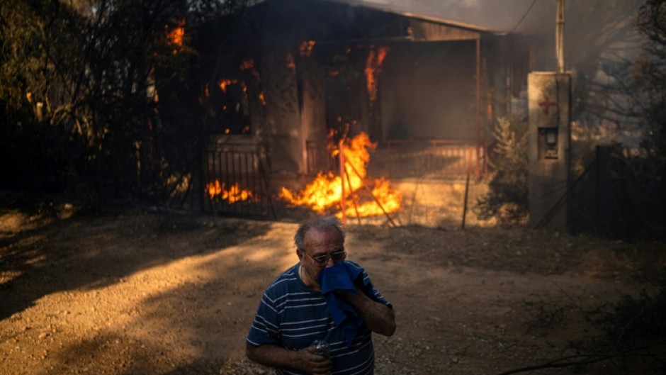 A house on fire in Pikermi, 30 kms east of Athens