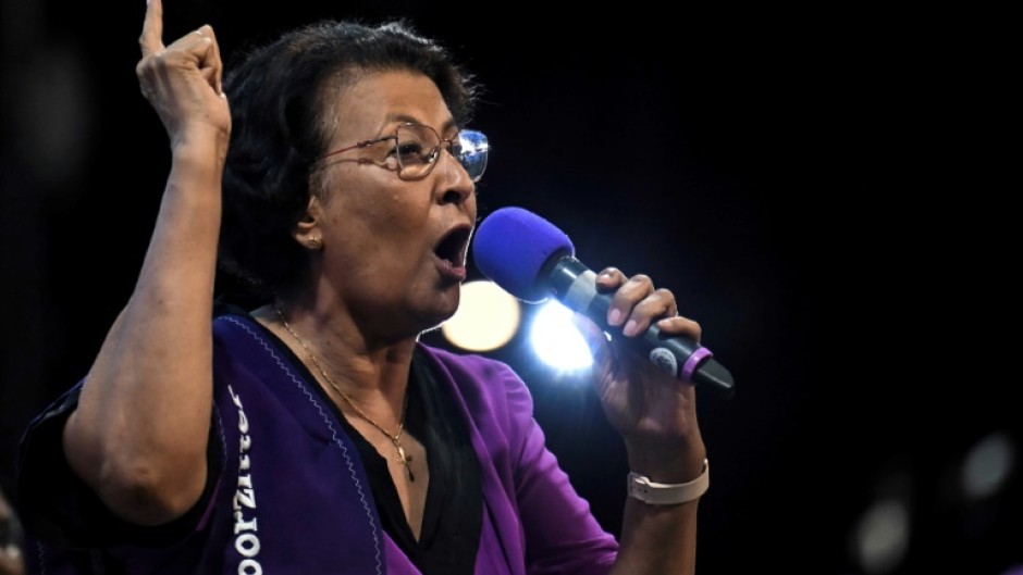 Jennifer Geerlings-Simons, shown here at a rally in Paramaribo in May, is Suriname's first woman president