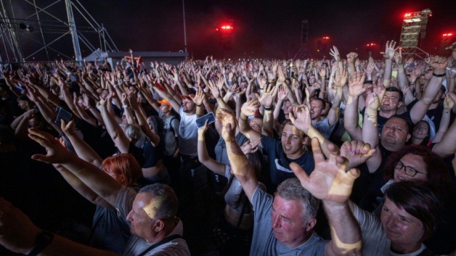 Fans of Croatian nationalist singer Marko Perkovic Thompson at his huge Zagreb concert