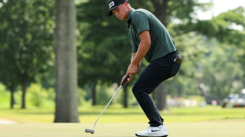 American William Mouw reacts to a putt on the way to victory in the US PGA Tour ISCO Championship in Kentucky