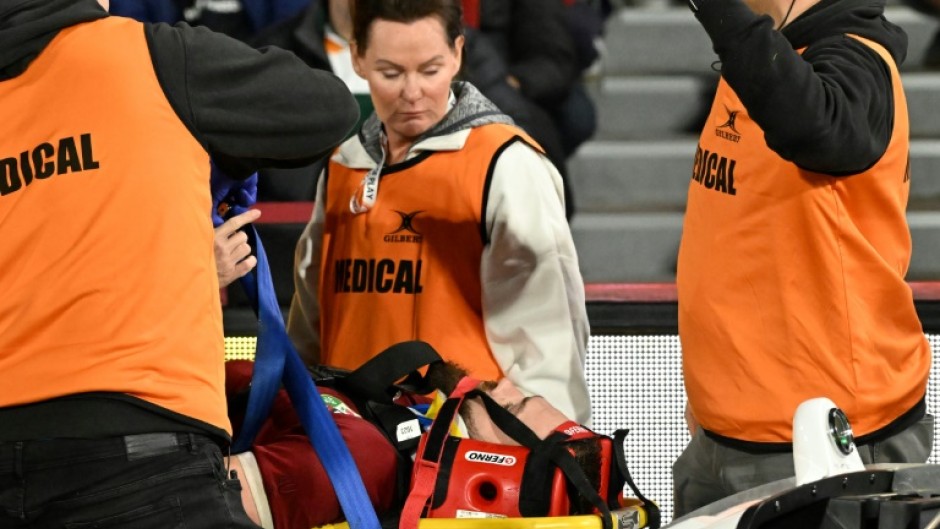 British and Irish Lions' Luke Cowan-Dickie is stretchered off the field after a head injury in Adelaide