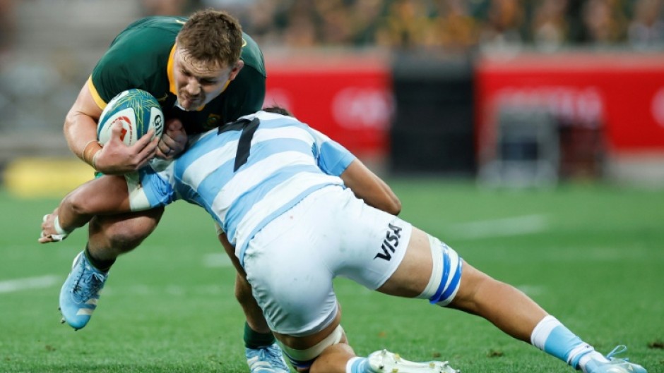 South Africa number 8 Jasper Wiese (L) in action againt Argentina in Mbombela last season