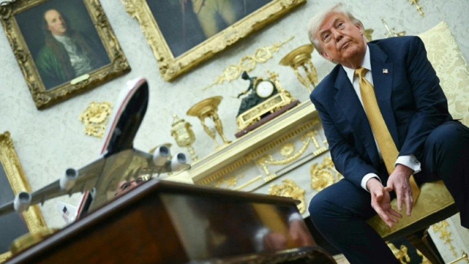 US President Donald Trump looks on during a meeting with Bahraini Crown Prince Salman bin Hamad al-Khalifa in the Oval Office of the White House