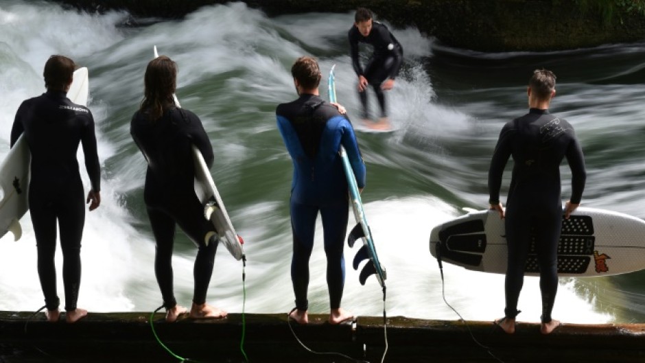 The Eisbach -- or "ice brook" -- standing wave in the city's Englischer Garden is famous among surfers worldwide