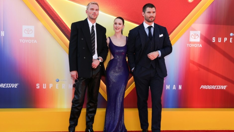 (L-R) Nicholas Hoult, Rachel Brosnahan and David Corenswet star in the new 'Superman'