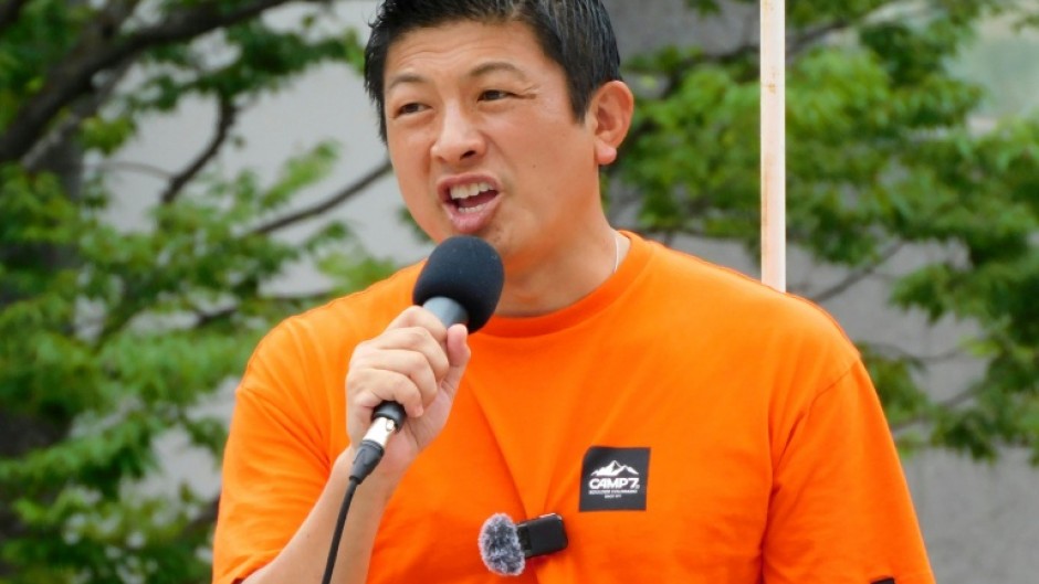 Japan's opposition party Sanseito leader Sohei Kamiya delivers a campaign speech