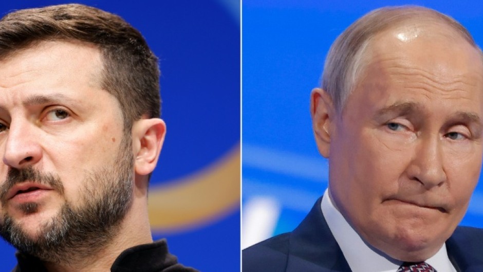 Ukraine's President Volodymyr Zelensky (L) and Russian leader Vladimir Putin (R) last met in 2019
